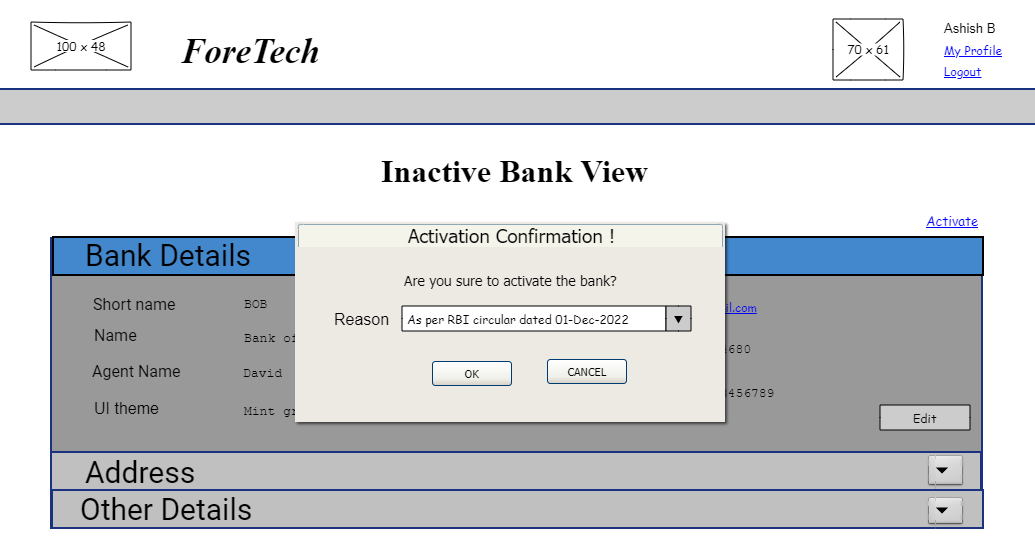 Bank Activate Confirmation