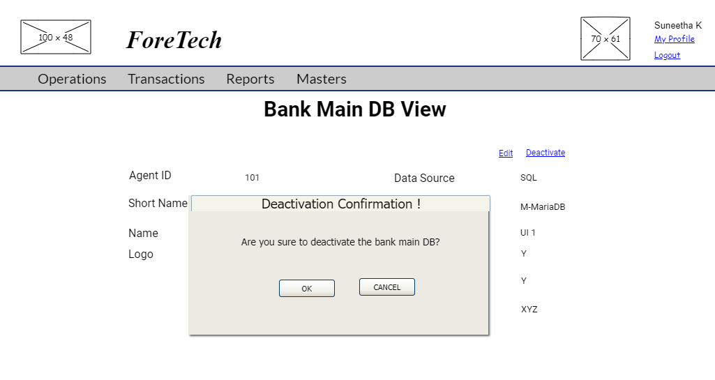 Bank Main DB Deactivate Confirmation