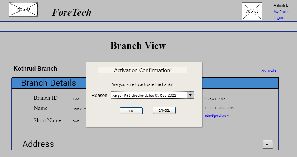 Branch Activate Confirmation