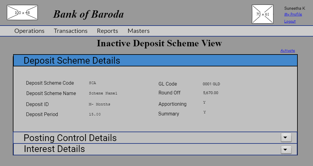 Deposit Scheme Inactive View